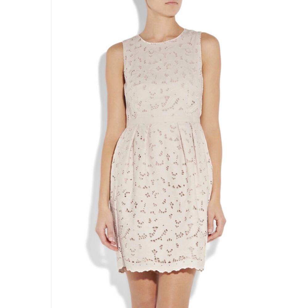 Stella McCartney Cotton Eyelet Lace Sleeveless Designer Dress Cream Size 8 Med